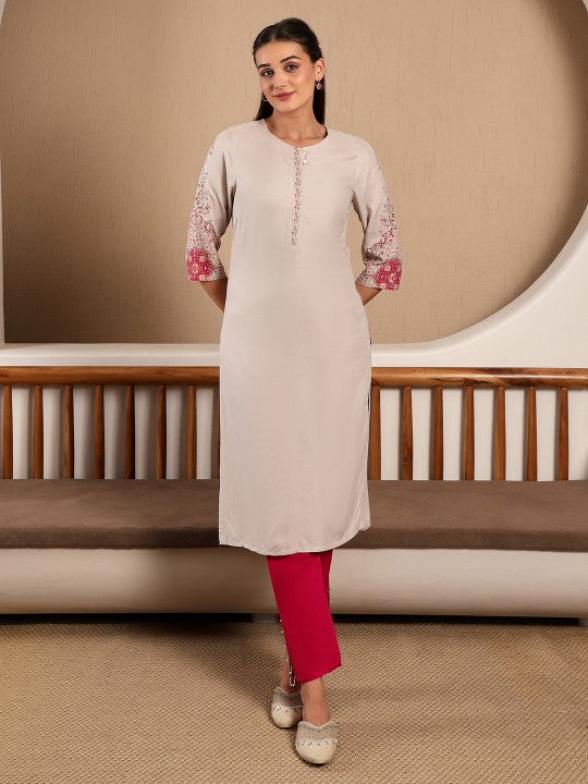 W Women Pink Solid Straight Kurta