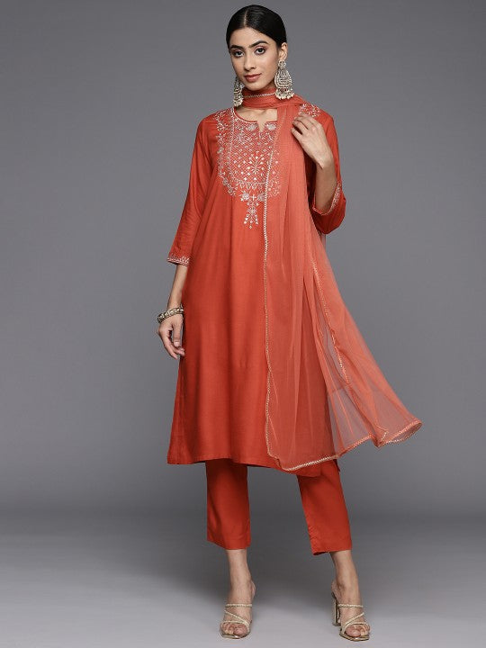 Biba Women Floral Embroidered & Sequinned Kurta with Trousers & Dupatta