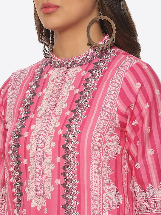 Biba Ethnic Motifs Printed Kurta - Pink