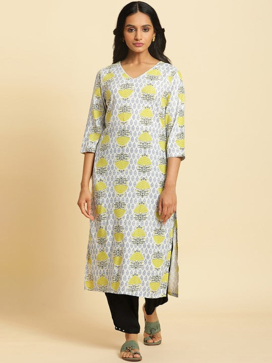 W Floral Printed V-Neck Kurta