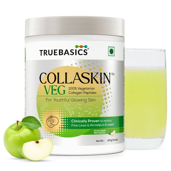 TrueBasics Collaskin Green Apple Mint Flavour Vegetarian Collagen Peptide - 200 gms