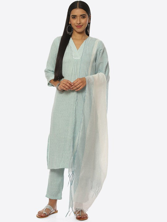 Biba Women V-Neck Kurta & Trousers With Dupatta