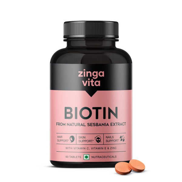 Zingavita Biotin Tablets For Hair Growth Glowing Skin & Strong Nails - 60 Tablets