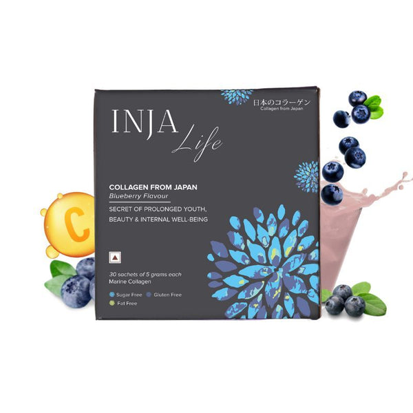 Inja Life Japanese Collagen Glutathione Glucosamine - Blueberry Flavour - 30 Sachets