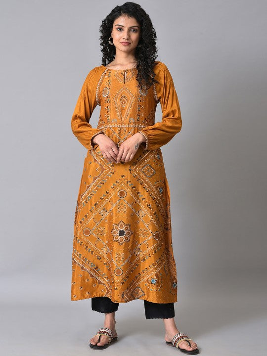 W Ethnic Motifs Embroidered Keyhole Neck A-Line Kurta