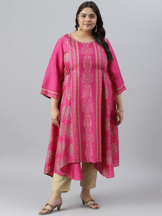 W Plus Size Ethnic Motifs Printed Flared Sleeves Regular A-Line Kurta