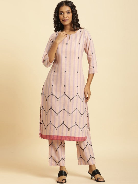 W Cotton Blend Co-Ord Kurta Set With Straight Pant