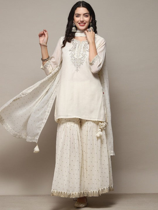 Biba Ethnic Motifs Embroidered Regular Kurta with Sharara & With Dupatta