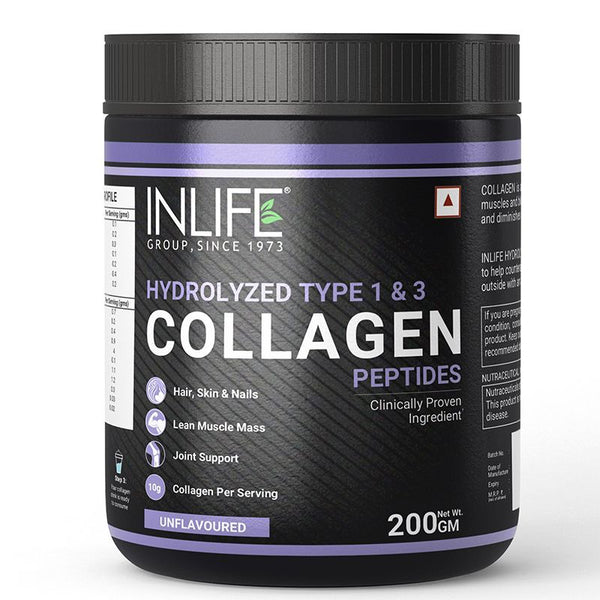 Inlife Hydrolyzed Collagen Peptides Powder Type 1 & 3 (unflavoured) - 200 gms