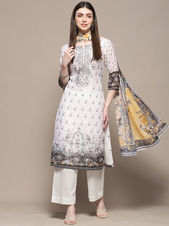 Biba Ethnic Motifs Printed Straight Kurta & Palazzo With Dupatta