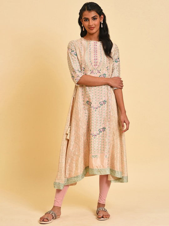 W Floral Printed Regular A-Line Kurta With Leggings