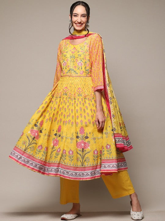 Biba Ethnic Motifs Printed Round Neck Kurta with Palazzos & With Dupatta