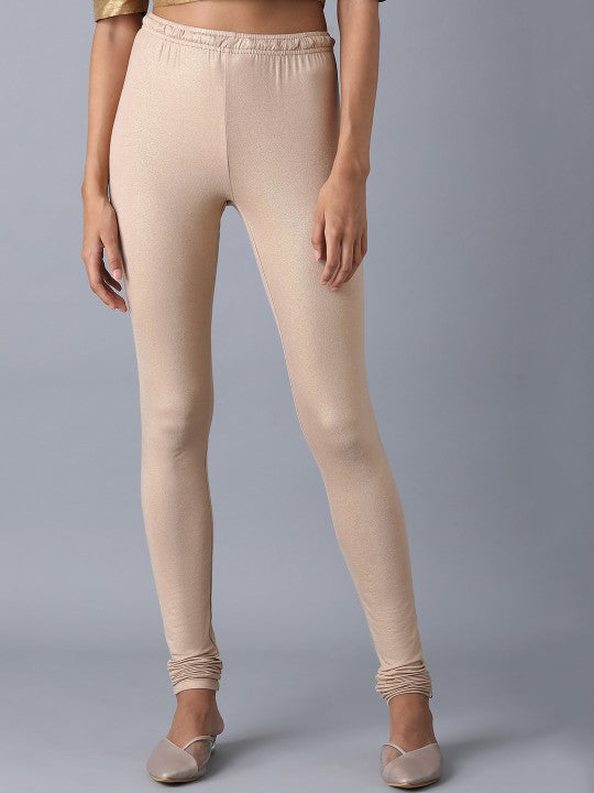 W Beige Knitted Ankle-Length Leggings