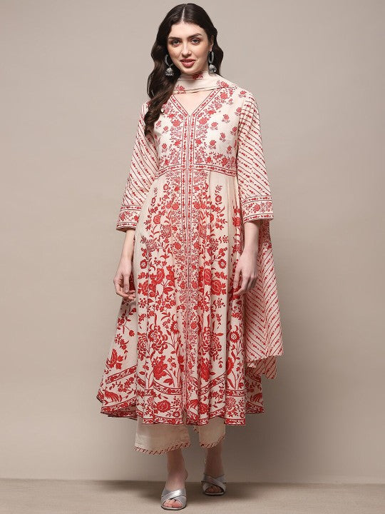 Biba Women Floral Printed Regular Pure Cotton Kurta with Palazzos & With Dupatta