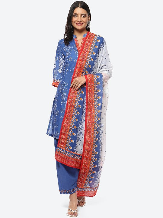 Biba Women Plus Size Floral Printed Kurta With Salwar & Dupatta