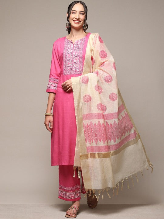 Biba Ethnic Motifs Printed Yoke Design Regular Kurta with Palazzos & Dupatta