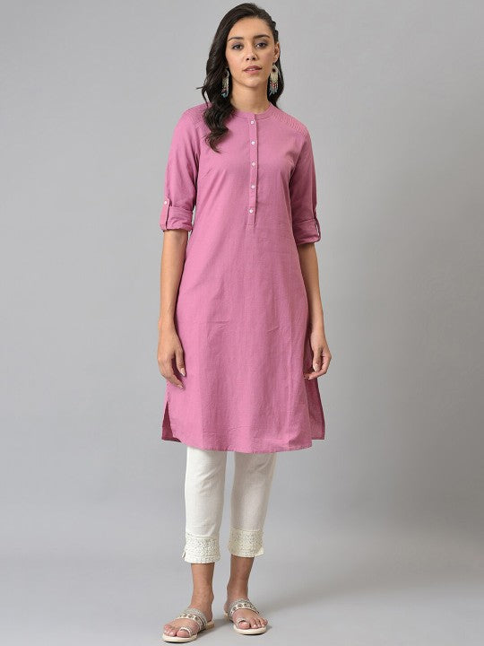 W Women Mauve Solid Kurta