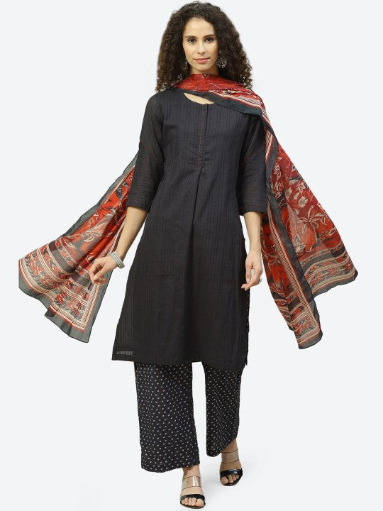 Biba Women Black Kurta with Palazzos With Dupatta