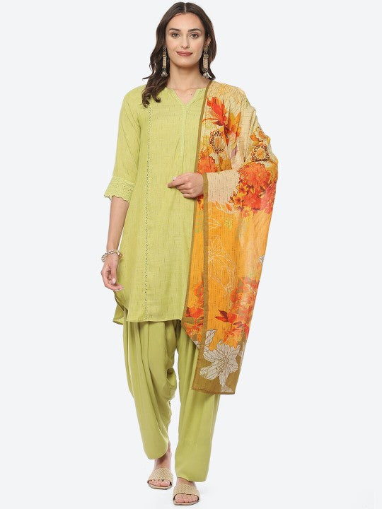 Biba Women Plus Size Woven Design Kurta with Salwar & Dupatta