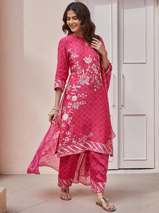 Biba Women Floral Printed Regular Kurta with Palazzos & With Dupatta