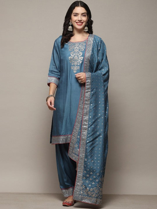 Biba Ethnic Motifs Straight Kurta With Salwar & Dupatta