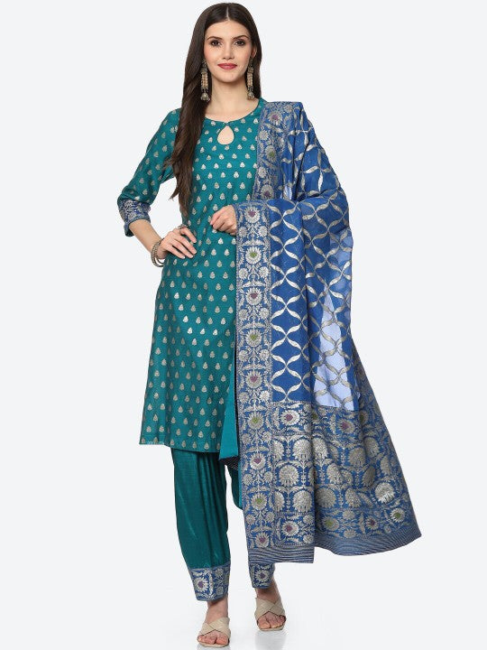 Biba Women Green Ethnic Motifs Printed Kurta with Salwar & Dupatta