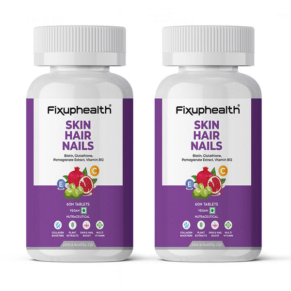 Fixuphealth Skin Hair & Nail Biotin Glutathione Tablets Pack of 2 - 60 Tablets