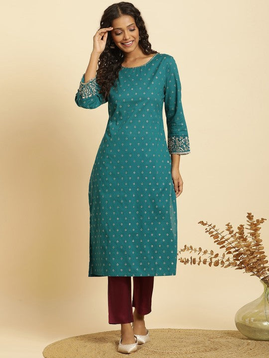 W Ethnic Motifs Printed Pure Cotton Anarkali Kurta