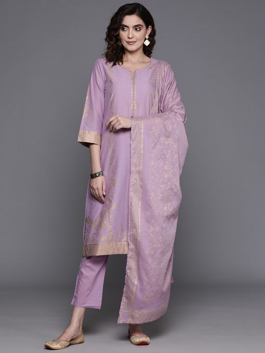 Biba Floral Print Pure Cotton Kurta with Trousers & Dupatta