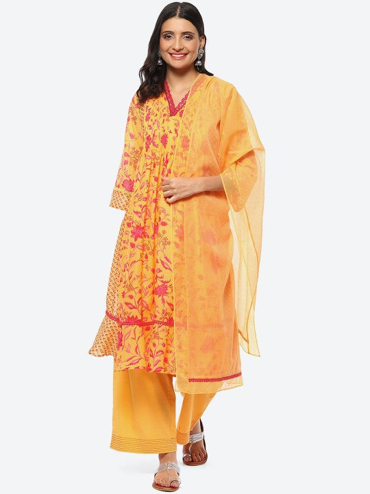 Biba Women Floral Printed Kurta with Palazzos & Dupatta Plus Size