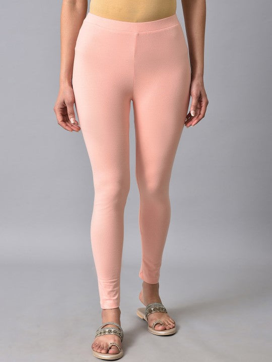 W Women Ankle-Length Leggings - Peach