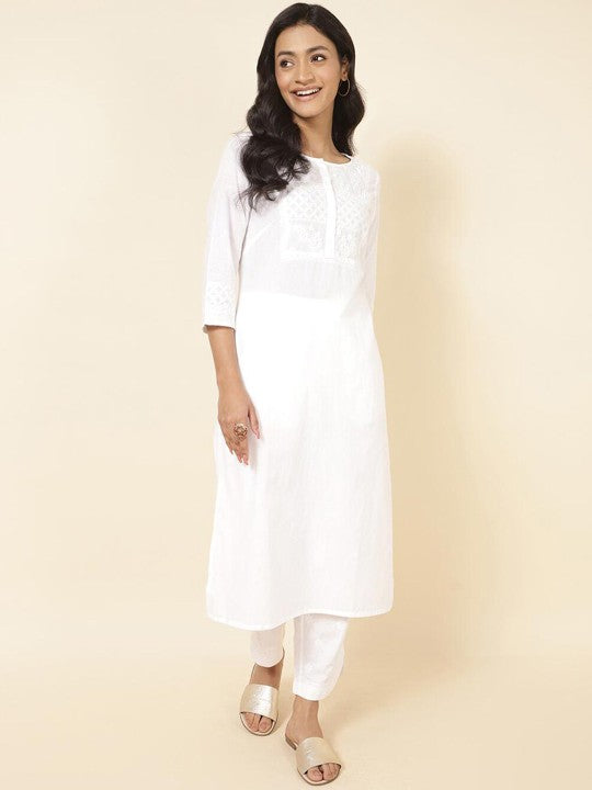 Fabindia Ethnic Motifs Embroidered Chikankari Cotton Kurta