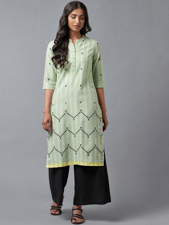 W Women Green Geometric Kurta