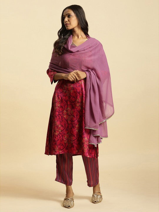 W Purple & Gold-Toned Gotta Patti Dupatta