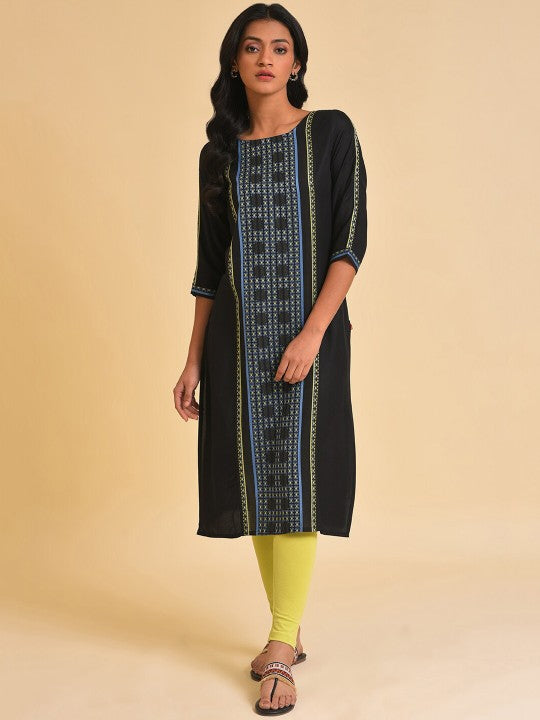 W Black Woven Design Regular Kurta with Leggings