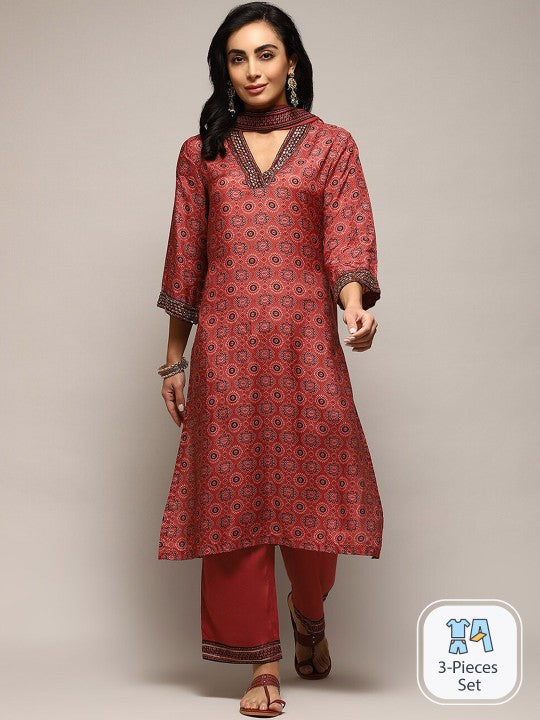 Biba Ethnic Motifs Printed Zardozi Kurta & Palazzos With Dupatta