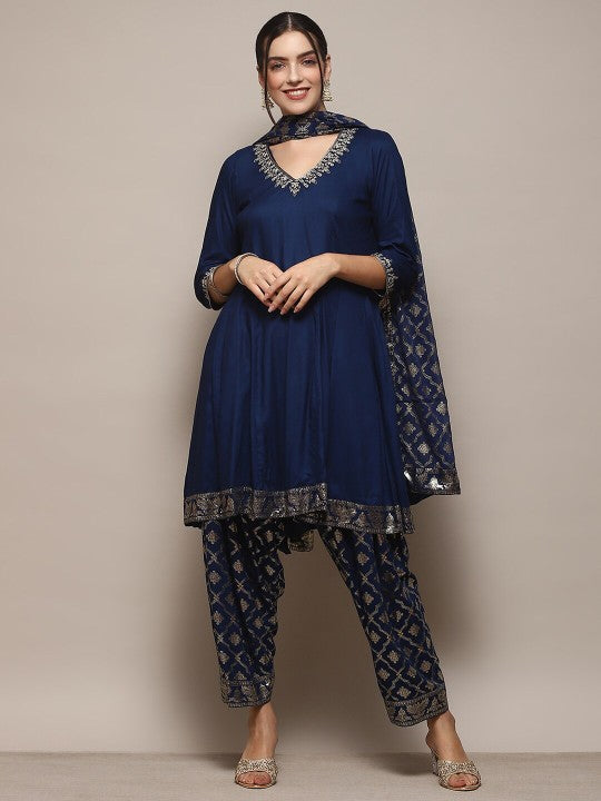 Biba Ethnic Motifs Embroidered A-Line Kurta With Salwar & Dupatta