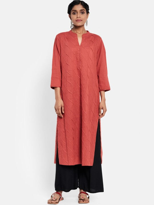 Fabindia Women Maroon Cotton Kurta