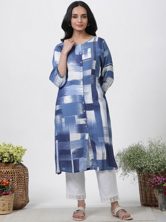 W Abstract Printed Straight Kurta with Trousers