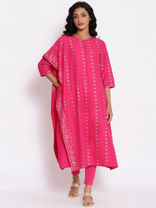 W Floral Print Rayon Kurta With Tight