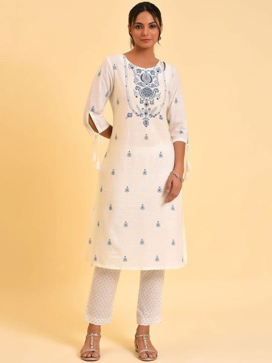 W Floral Print Cotton Kurta With Slim Pant