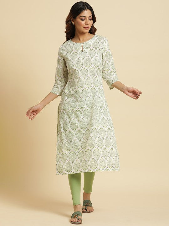 W Ethnic Motifs Printed Pure Cotton Straight Kurta