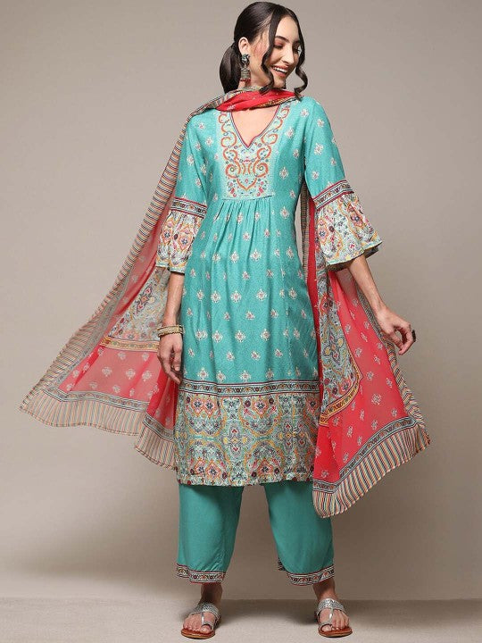 Biba Ethnic Motifs Printed Kurta with Palazzos & Dupatta