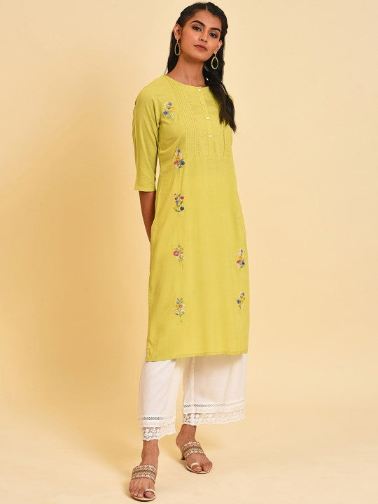 W Floral Embroidered Thread Work Kurta with Palazzos