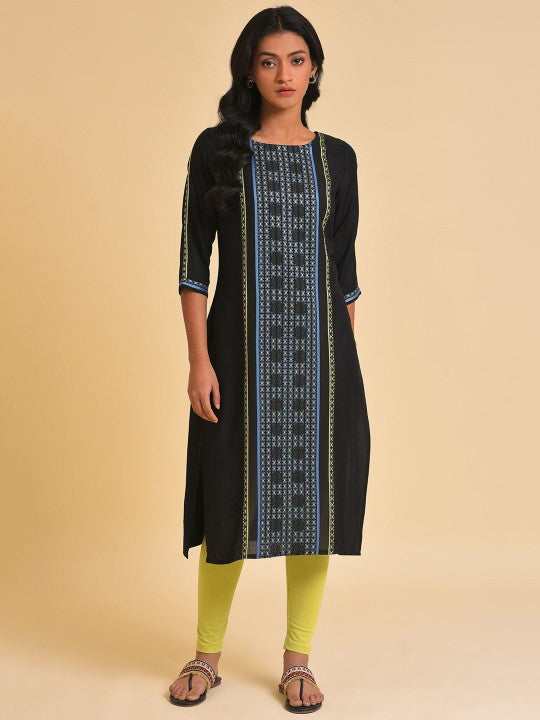 W Black Woven Design Kurta