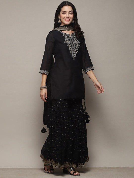 Biba Thread Work Regular Kurta & Sharara With Dupatta