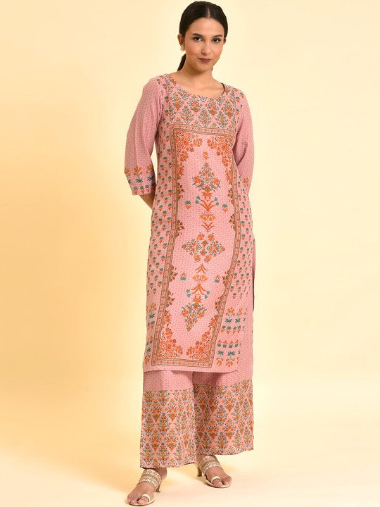 W Floral Printed Regular Sequinned Kurta with Trousers