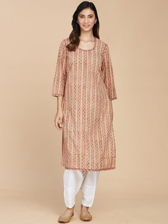 Fabindia Ethnic Motifs Printed Straight Cotton Kurta