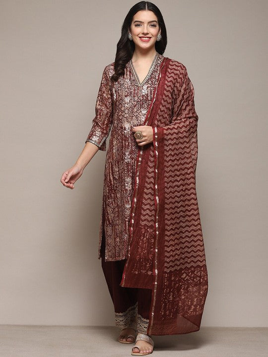 Biba Floral Printed Regular Kurta with Palazzos & With Dupatta