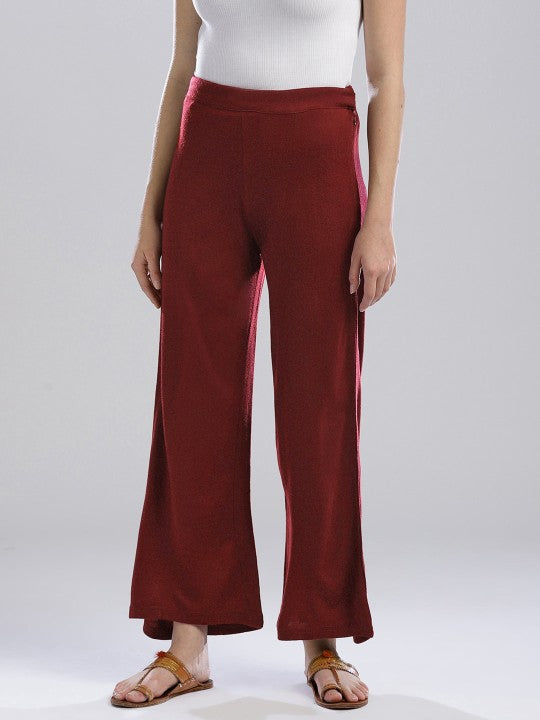 W Women Maroon Wide Leg Solid Palazzos